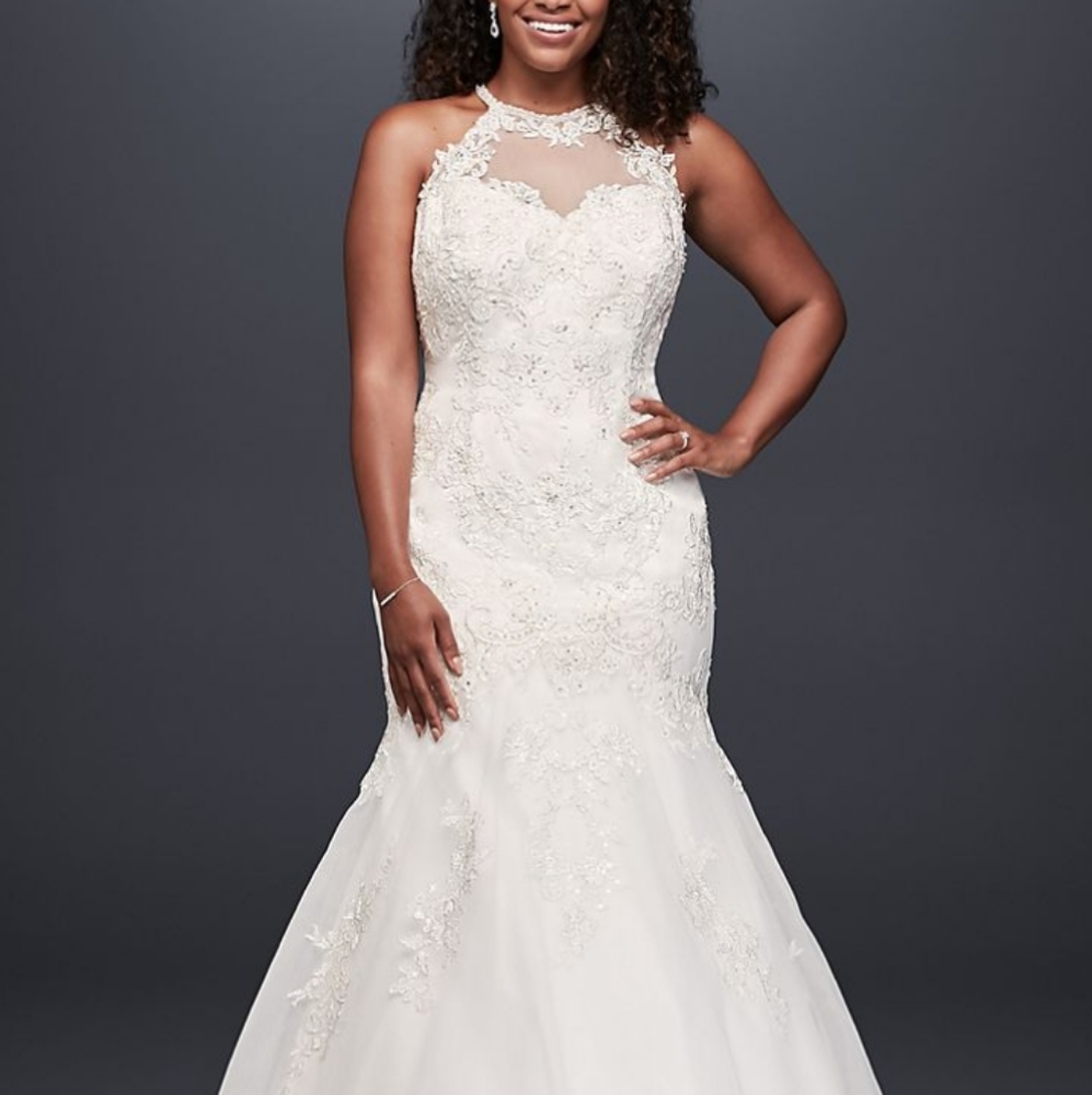 Jewel Illusion Halter Lace Plus Wedding Dress